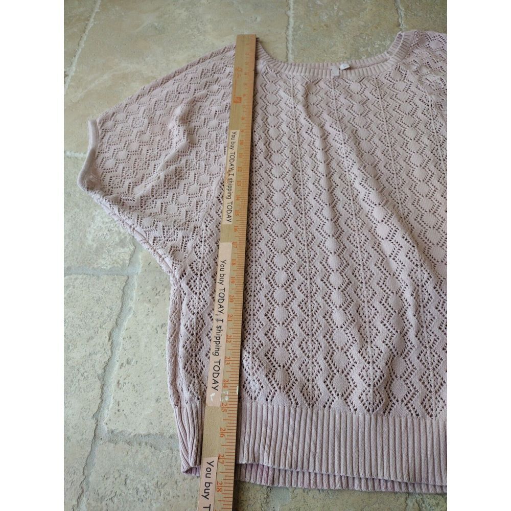 Frenchi Blouse Women XL Rose Pink Knit Crochet Sweater 100% Cotton Domed Sleeve - Picture 3 of 7